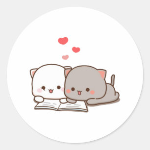 Sticker Rond Joli Mochi Peach Chat livre de lecture