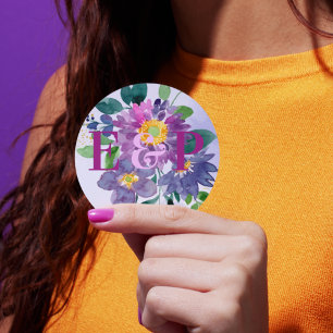 Sticker Rond Joli Monogramme bleu violet Mariage floral