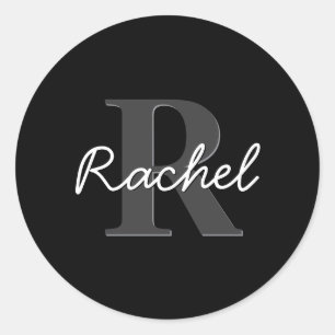 Sticker Rond Joli monogramme personnalisable Noir et gris