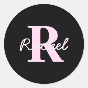 Sticker Rond Joli monogramme personnalisable Rose clair et no
