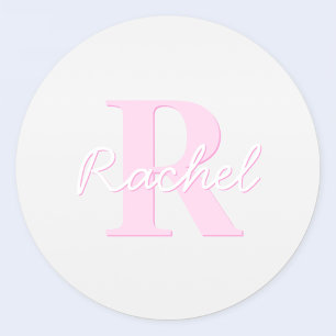 Sticker Rond Joli monogramme personnalisable Rose ombré et gr