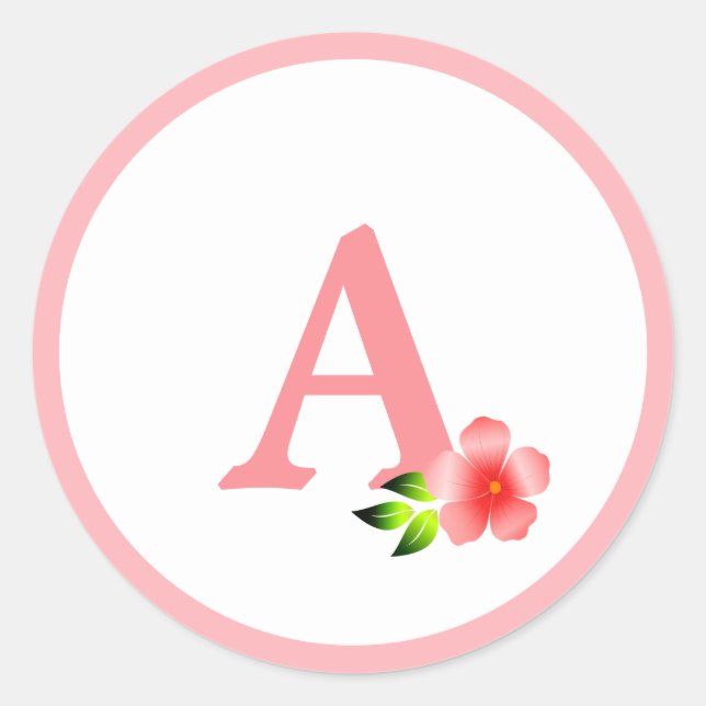 Sticker Rond Joli monogramme rose et fleur (Devant)