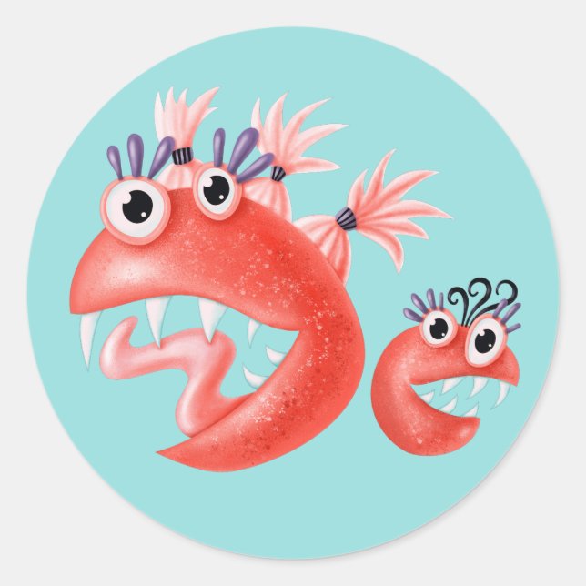 Sticker Rond Joli Monster Crazy Enfants Amusants (Devant)