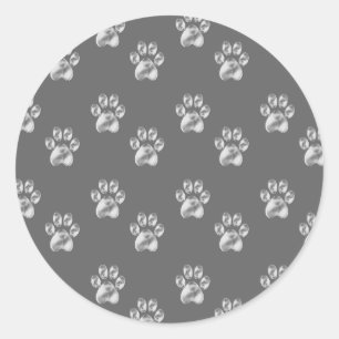 Sticker Rond Joli motif de patte élégant sur gris foncé