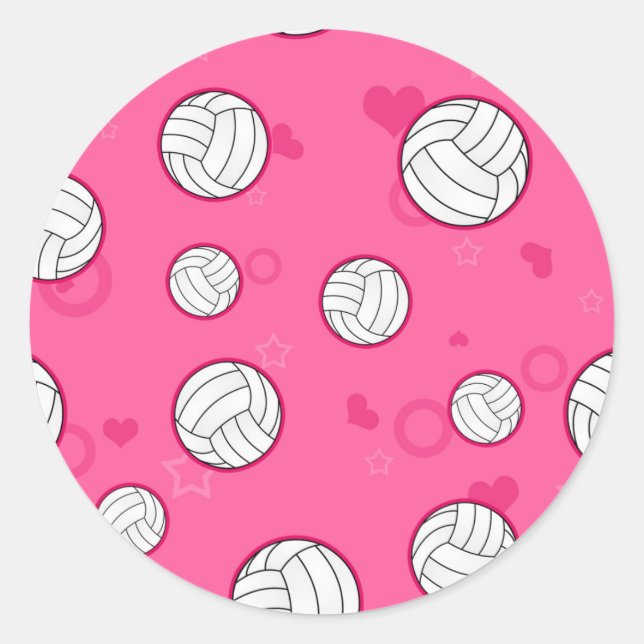 Sticker Rond Joli Motif de volley-ball rose (Devant)