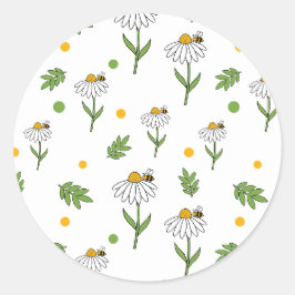 Sticker Rond Joli motif sans couture de pâquerette et d'abeille