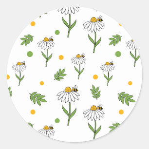 Sticker Rond Joli motif sans couture de pâquerette et d'abeille