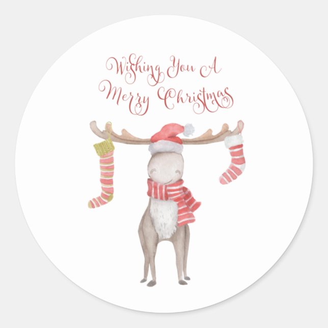 Sticker Rond Joli Noël à l'orignal blanc (Devant)