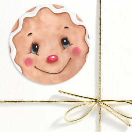 Sticker Rond Joli Noël Aquarelle Couleur Gingerbread Visage