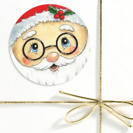 Sticker Rond Joli Noël Aquarelle Père Noël Face