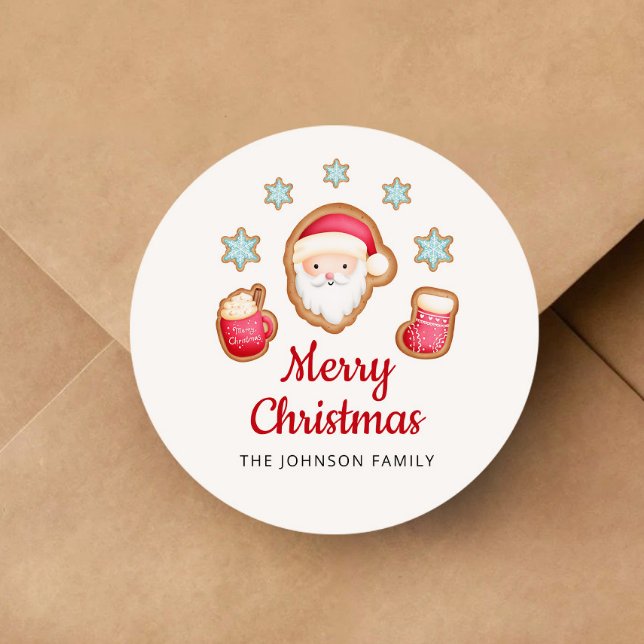 Sticker Rond Joli Noël Père Noël (Cute Santa Merry Christmas Classic Round Sticker)