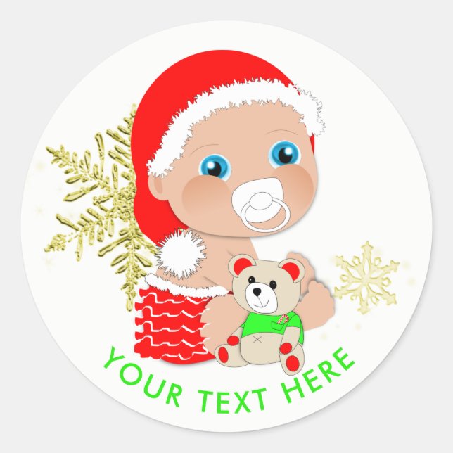 Sticker Rond Joli Noël Père Noël bébé Personnalisé (Devant)