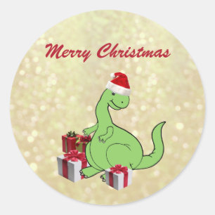 Sticker Rond Joli Noël Père Noël dinosaure Classic Round