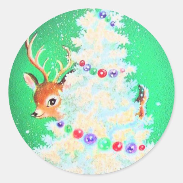 Sticker Rond Joli Noël Rétro Peeking Bébé Cerf (Devant)