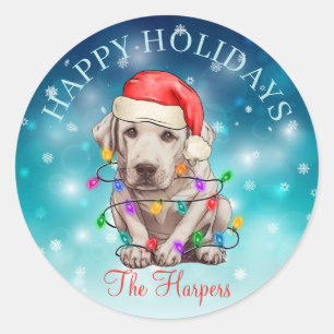 Sticker Rond Joli Noël Souhaitez Joyeuses Vacances Chien Animau