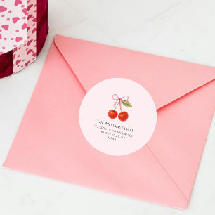 Sticker Rond Joli nœud papillon cerise Coquette adresse de reto
