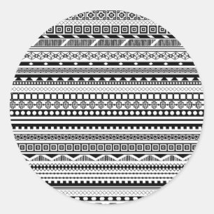 Sticker Rond Joli noir blanc aztèque design motif