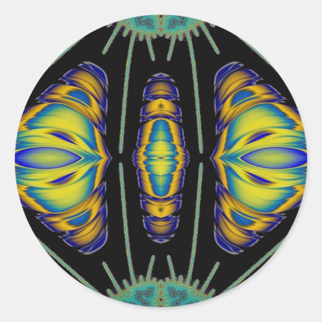 Sticker Rond ~ Joli noir jaune bleu et vert fractal ~ (Devant)