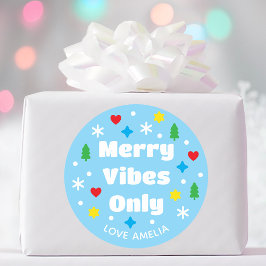 Sticker Rond Joli Nom Personnalisé Fête Rétro Bleu Noël
