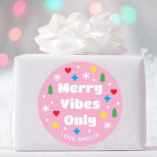 Sticker Rond Joli nom personnalisé vacances rétro rose Noël
