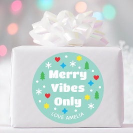 Sticker Rond Joli Nom Personnalisé Vacances Rétro Vert Noël