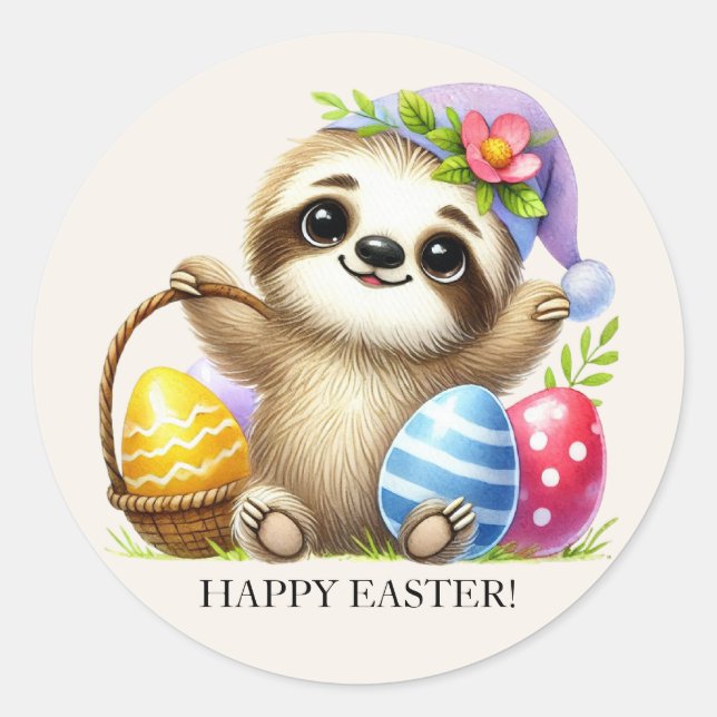 Sticker Rond Joli Oeufs de Pâques Sloth (Devant)