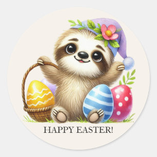 Sticker Rond Joli Oeufs de Pâques Sloth