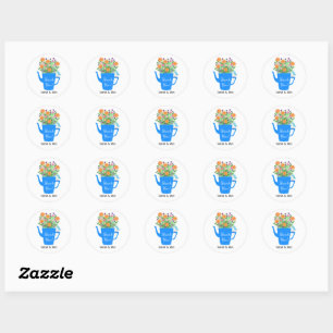 Sticker Rond Joli Oiseau Bleu avec Fleurs Nom Personnalisé Merc