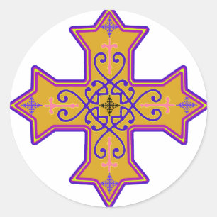 Sticker Rond Joli or et croix copte rose