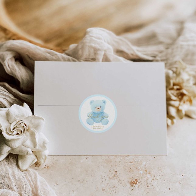 Sticker Rond Joli Ours en Peluche Bleu Merci (Créateur téléchargé)