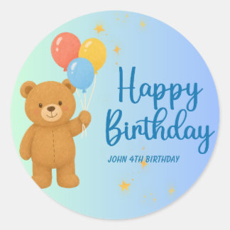 Sticker Rond Joli ours en peluche Joyeux Anniversaire