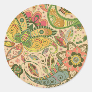 Sticker Rond Joli Paisley Pastel Floral