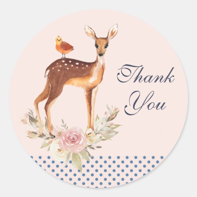 Sticker Rond Joli pape Brown avec oiseaux et Merci Rose (Devant)