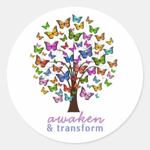 Sticker Rond Joli papillon éveillé et transforme personnalisé