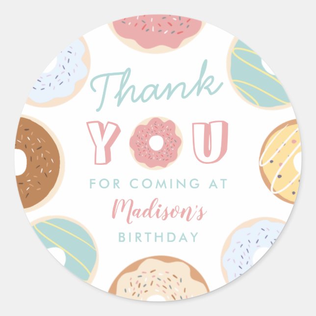 Sticker Rond Joli Pastel Moderne Donut Anniversaire (Devant)