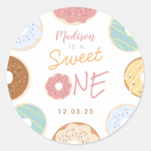 Sticker Rond Joli Pastel Moderne Donut Premier Anniversaire