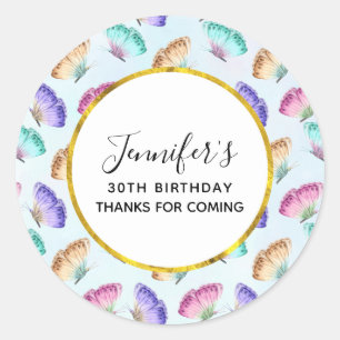 Sticker Rond Joli Pastel Motif d'aquarelle papillon