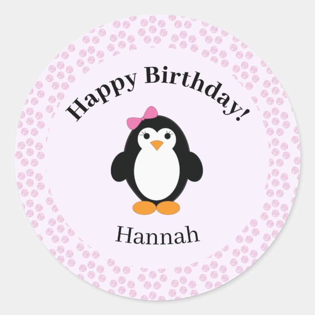 Sticker Rond Joli Penguin d'anniversaire (Devant)