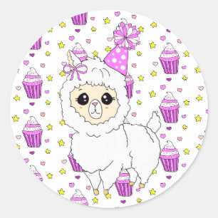 Sticker Rond Joli Petit Anniversaire Llama Purple
