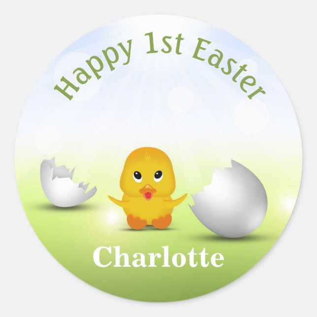 Sticker Rond Joli Petit Bébé de Pâques Chick (Devant)