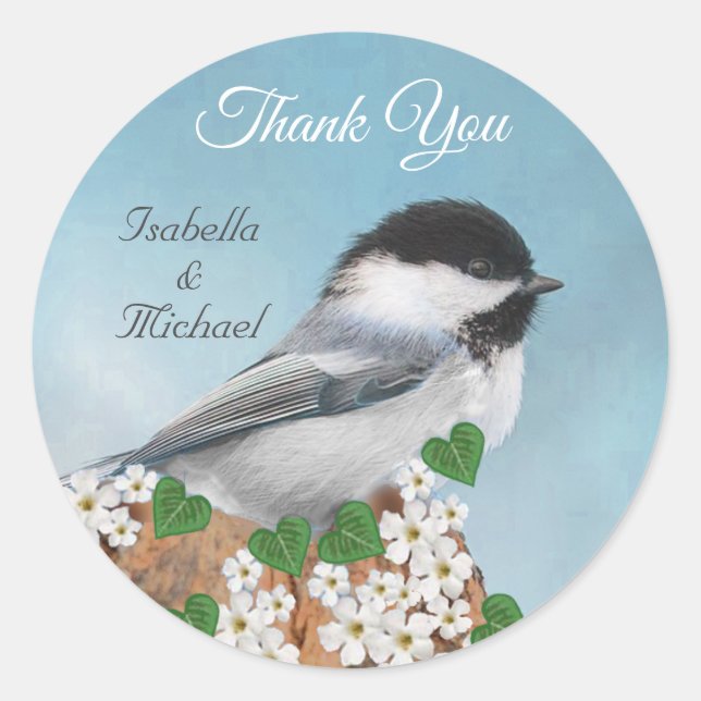 Sticker Rond Joli petit oiseau & fleurs Merci Classique Rond (Devant)