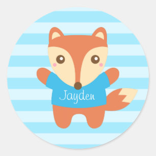 Sticker Rond Joli petit renard en bleu, pour les enfants