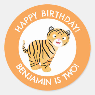 Sticker Rond Joli petit tigre personnalisé dessin animé anniver