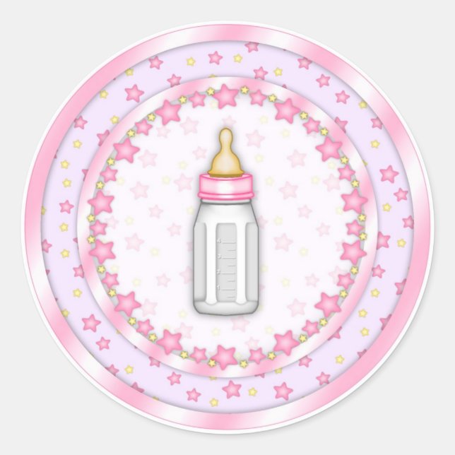 Sticker Rond Joli Phoques De Bouteille Rose Bébé (Devant)