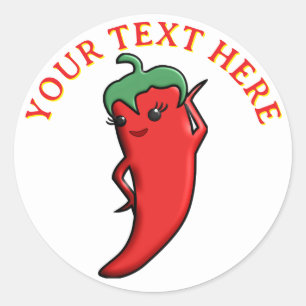 Sticker Rond Joli Piment Rouge Chaud Kawaii Personnalisé