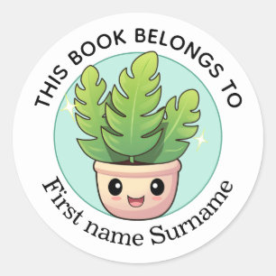 Sticker Rond Joli Plante Maison Ce Livre Appartient À Personnal