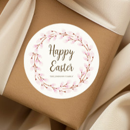 Sticker Rond Joli Poulet Rose Pussy Joyeux Pâques