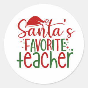 Sticker Rond Joli professeur préféré du Père Noël rouge vert bl