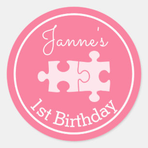 Sticker Rond Joli puzzles roses doux