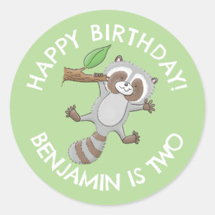 Sticker Rond Joli raton laveur personnalisées anniversaire de c